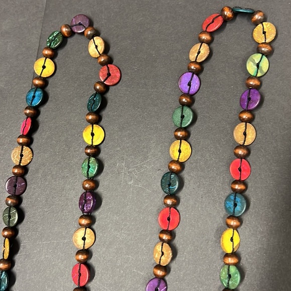 Wooden Beads Buttons Chain Necklace Multiple Bright Colors Hand Made NWOT - Picture 5 of 10